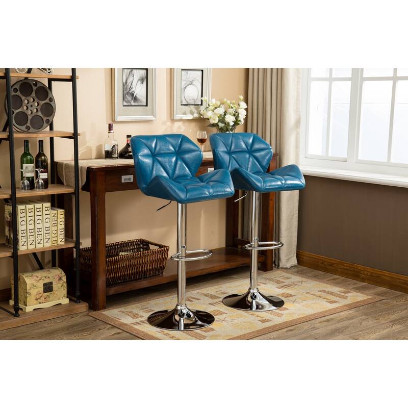 2-Piece Swivel Diamond-Tufted Leather Counter Stools Bar Stools with Adjustable Height & Footrest Dining Stools