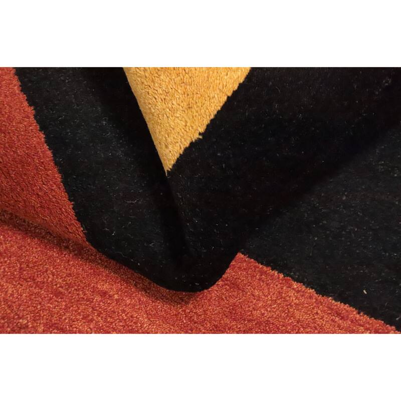 Hand Knotted Oriental 100% Wool Carpet Modern Stripe Oranges & Rust Gabbeh Area Rug - 9' 4'' X 6' 4''