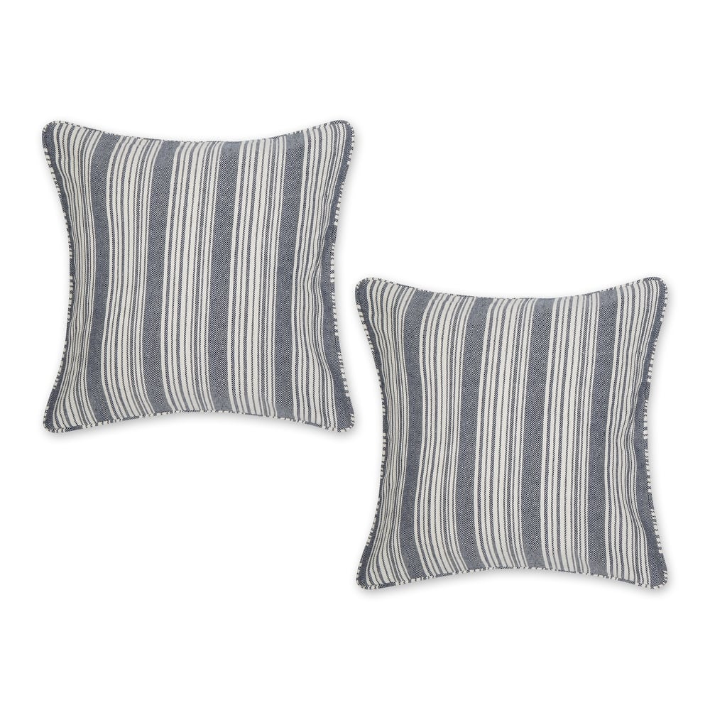 Navy Herringbone Stripe Recycled Cotton Pillow Cover 18x18 (Set of 2)