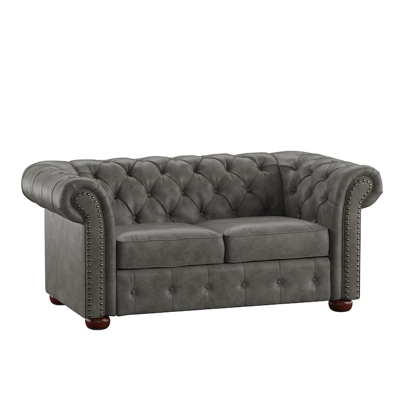 Knightsbridge Tufted Chesterfield Loveseat by iNSPIRE Q Artisan - Grey Polished Microfiber