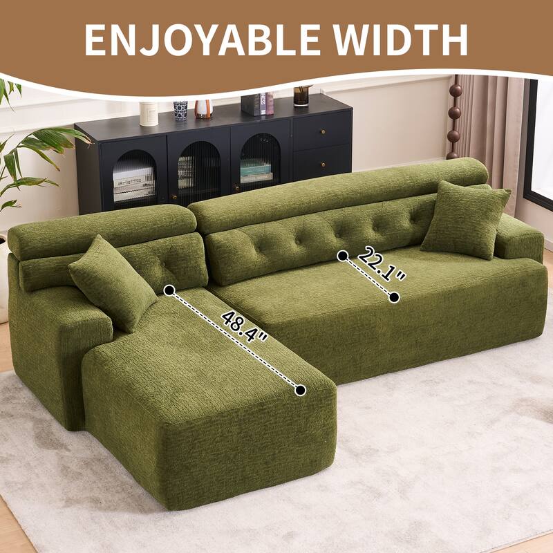 Modern Chenille Convertible L-Shaped 4-Seater Modular Sectional Sofa with 2 Pillows for Apartment Living Room
