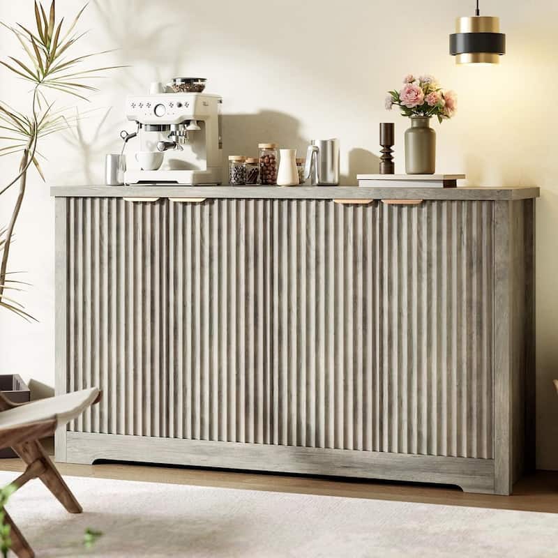 Recessed buffet with storage, 4 doors and adjustable shelves, Antique light - antique light
