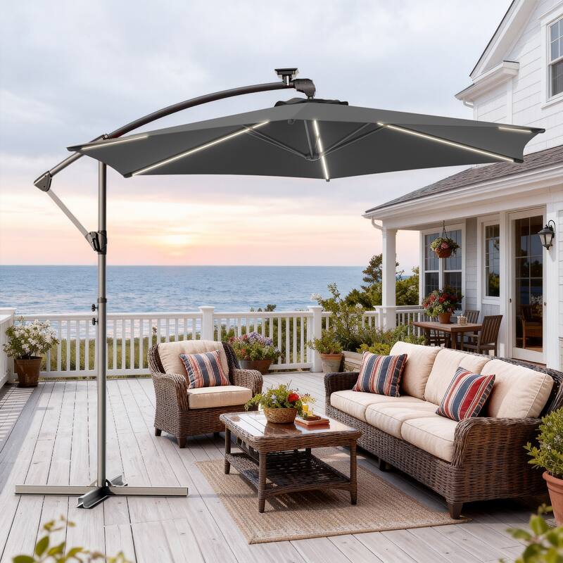 Outdoor 10FT LED lighted Patio Offset umbrella for Garden - Dark Grey
