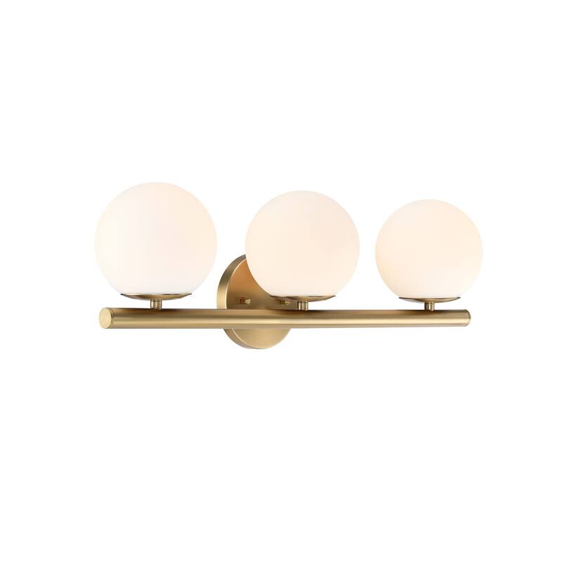 Crown Heights 25 in. 3-Light Brushed Gold Vanity LIght with White Art Glass Shades