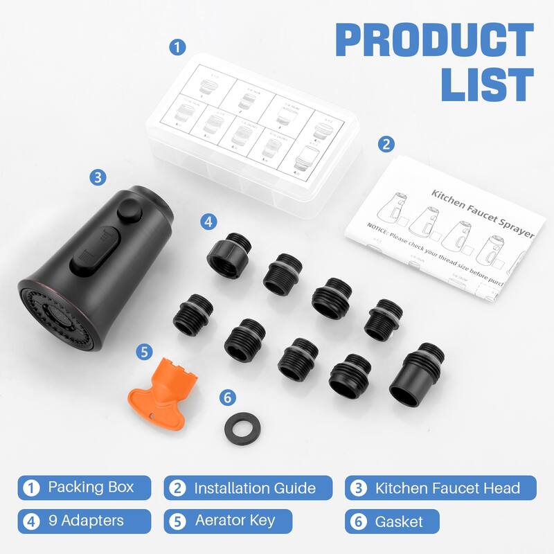 WOWOW Pull Down Kitchen Faucet Spray Head with 9 Adapters Kit