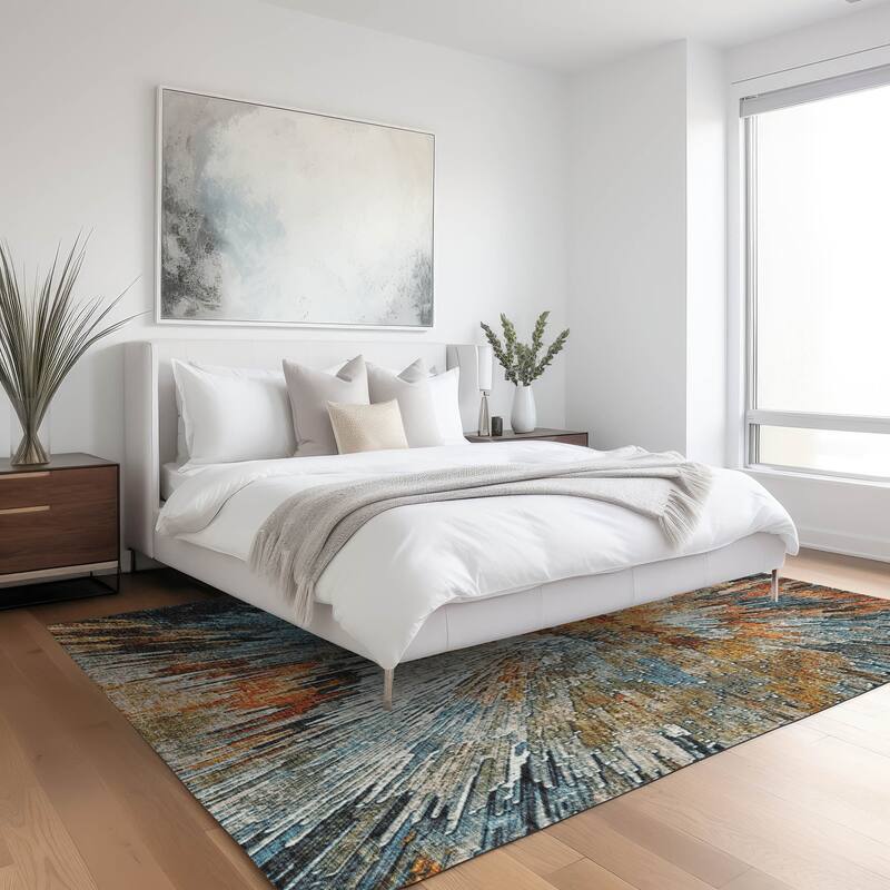 Machine Washable Indoor/ Outdoor Abstract Burst Chantille Rug