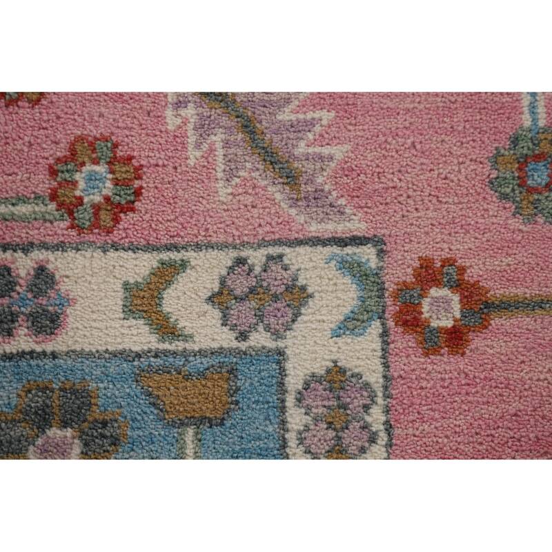 Light Blue & Pink Oushak Oriental Area Rug Handmade Wool Carpet - 8'11"x 11'10"
