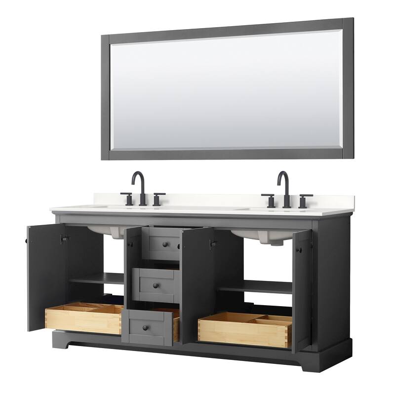 Avery 72-inch Double Vanity, Quartz Top, 70-inch Mirror