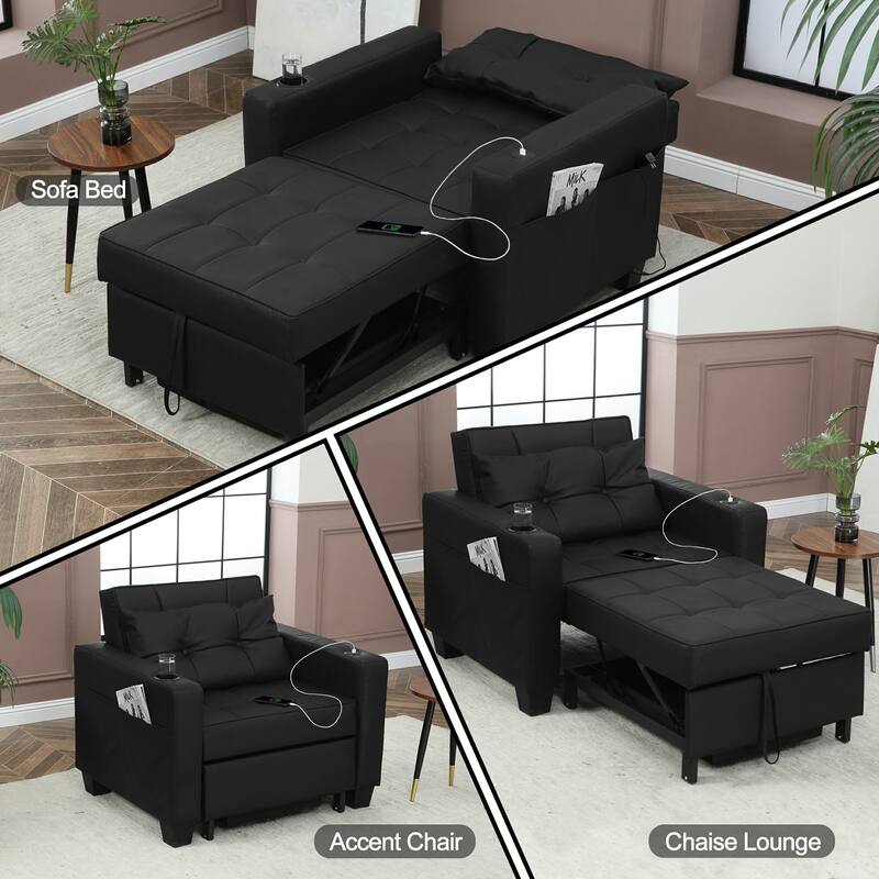 Pull Out Sofa Couch Bed Convertible Sleeper Sofa Bed with Storage Chaise, Sofa Couch