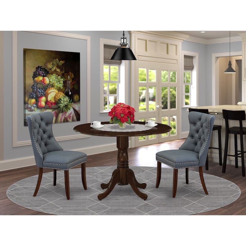East West Furniture Dining Set Consists of a Round Kitchen Table and Upholstered Chairs, Antique Walnut (Finish Options) - DLDA3-AWA-13