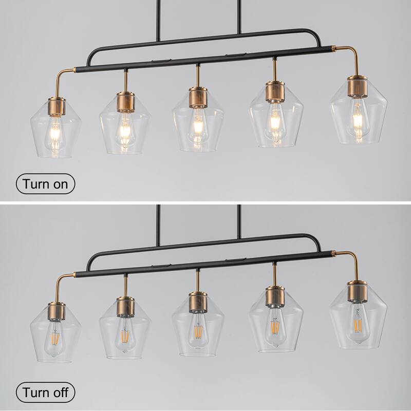 5 - Lights Modern Linear Glass Chandelier Kitchen Island Pendant Light - W44"