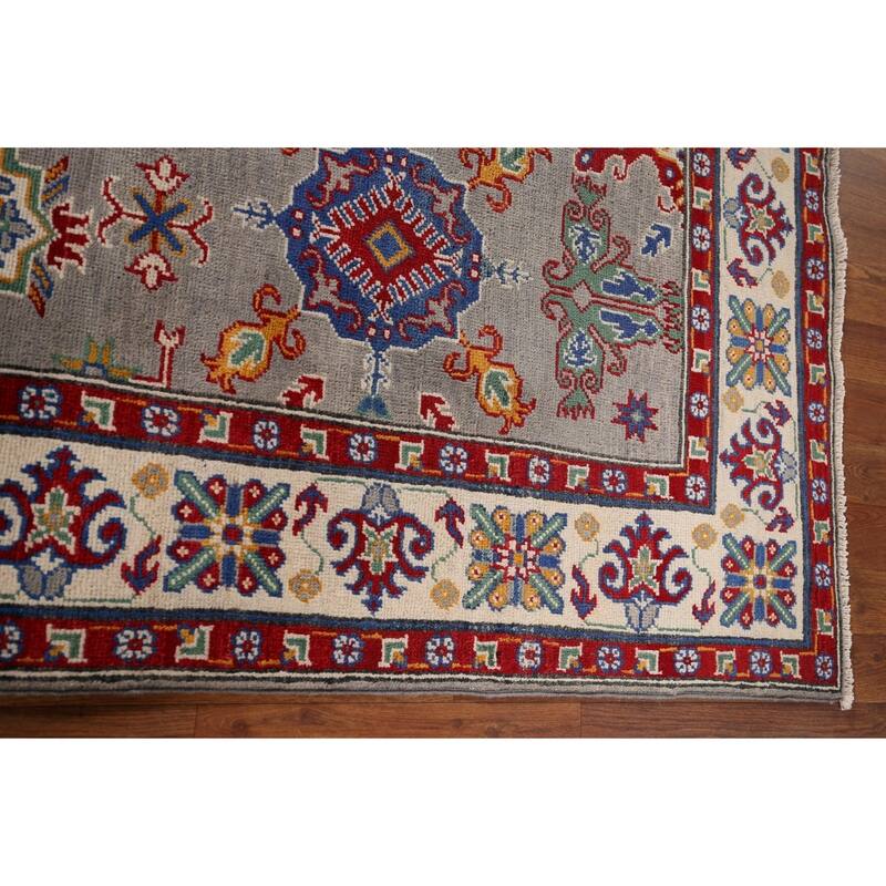 Traditional Grey Kazak Oriental Area Rug Handmade Wool Carpet - 4'11" x 6'8"