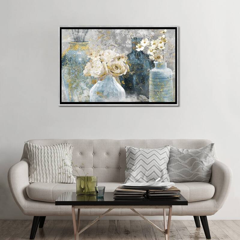 iCanvas "Vessels and Blooms Blues" by Nan Framed