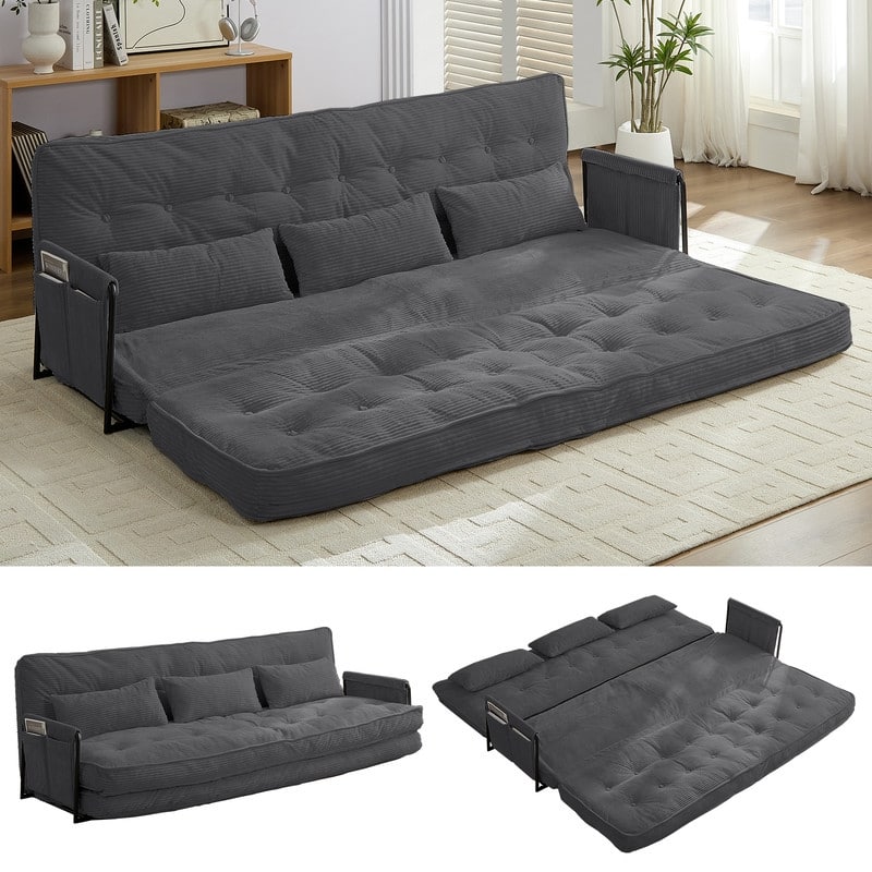 Mixoy Muti-Functional Folding Futon Sofa Bed Floor Sofa Bed，3-Seater Lazy Sofa with Pillows,6 Position Adjustable Backrest