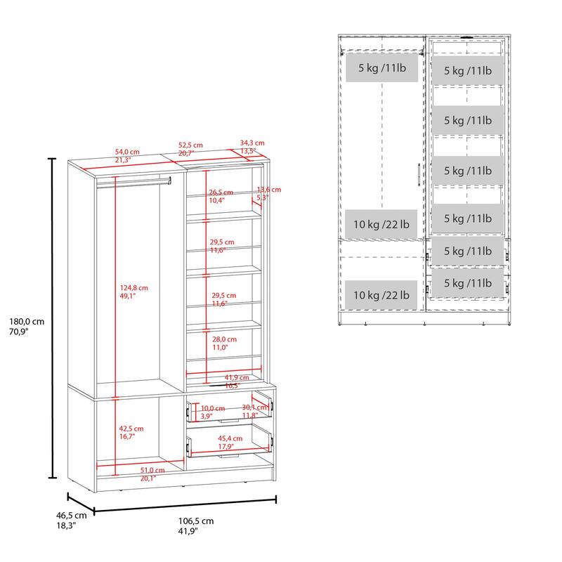 Seville 71" High One Door Two Drawers Mirror Armoire White - N/A
