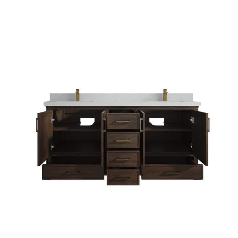 Willow Collections 72 in. W x 22 in. D Charlotte Teak Double Sink Bathroom Solid Teak Vanity with Countertop