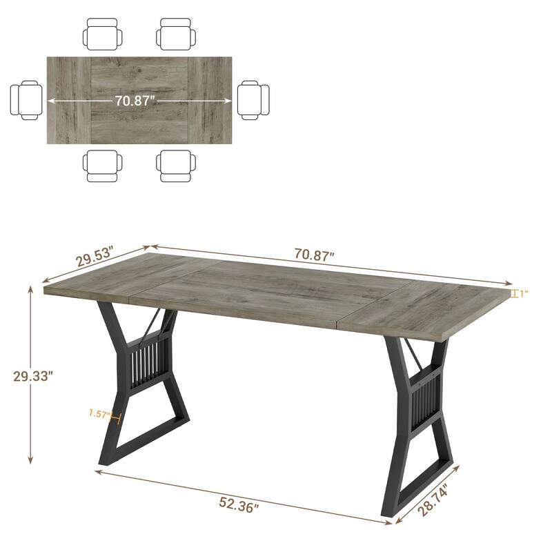 Round Dining Table for 4-6 People, 59 Inch Wood Kitchen & Dining Room Table with Pedestal Base, Adjustable Feet