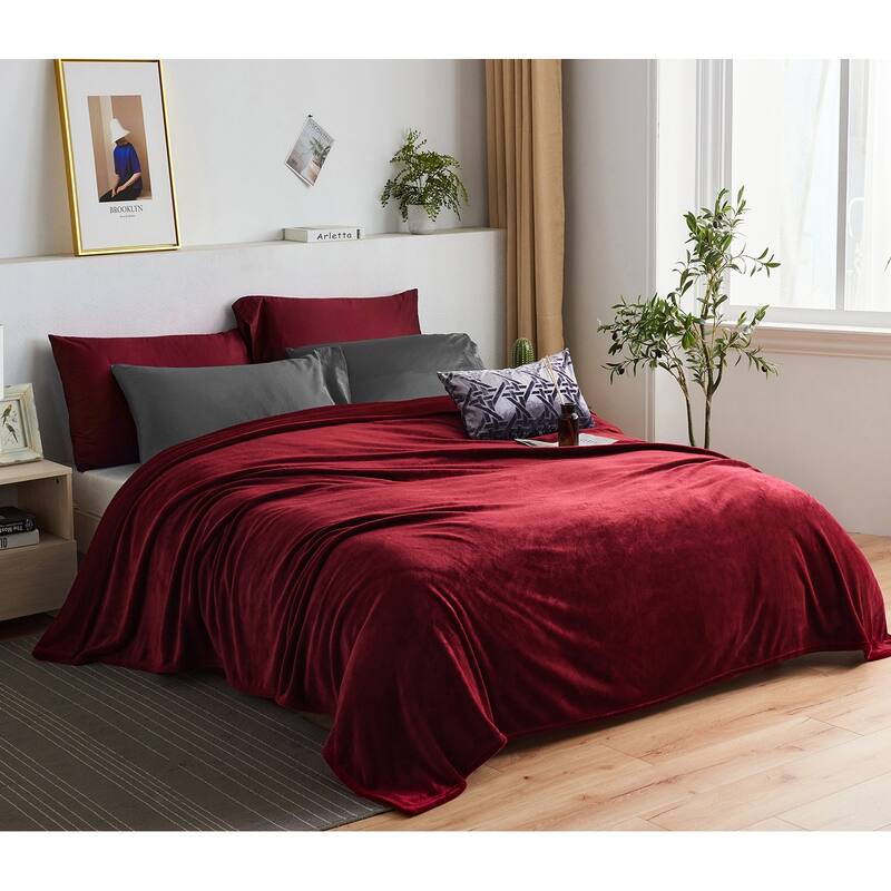 Large Solid Velvet Plush Fleece Blanket - Twin 60"x80" - Burgundy