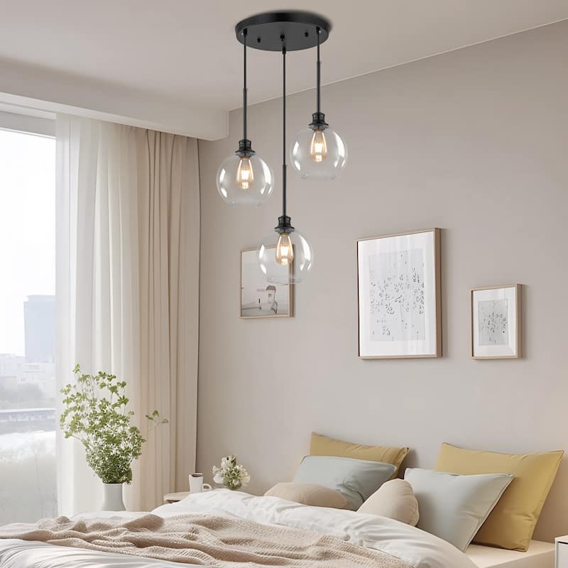Starsky Modern 3-Light Clear Glass Chandelier Cluster Adjustable Height Pendant Lights for Kitchen Dining Room