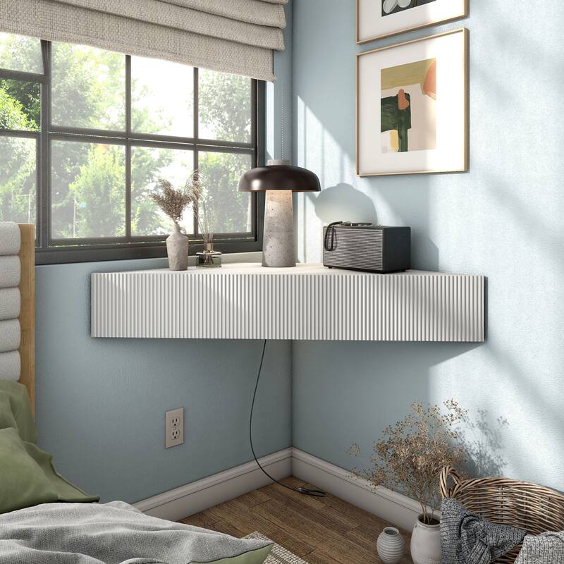 Furniture of America Sukhumi Transitional 47-inch 3-Shelf Wall-Mounted Corner TV Console