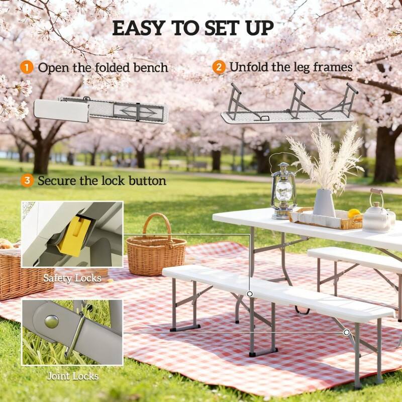 GDFStudio - Outdoor 6 ft Folding Camping Bench Seats with Carry Handle ( Set of 2 )