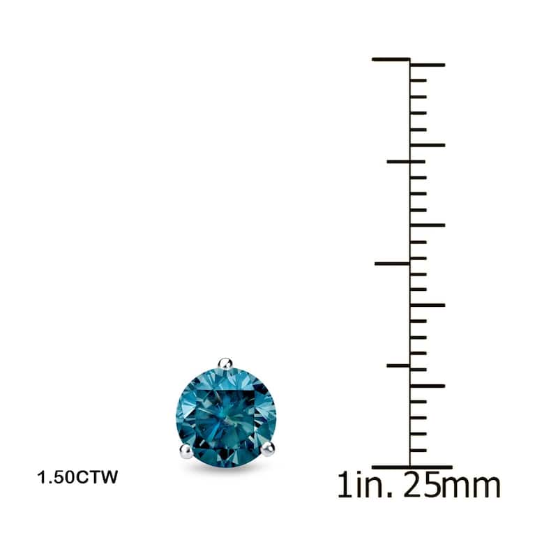 Auriya 14k Gold 1/4 to 2ctw Round Blue Diamond Stud Earrings Martini-set (I1-I2) - 1.50ctw