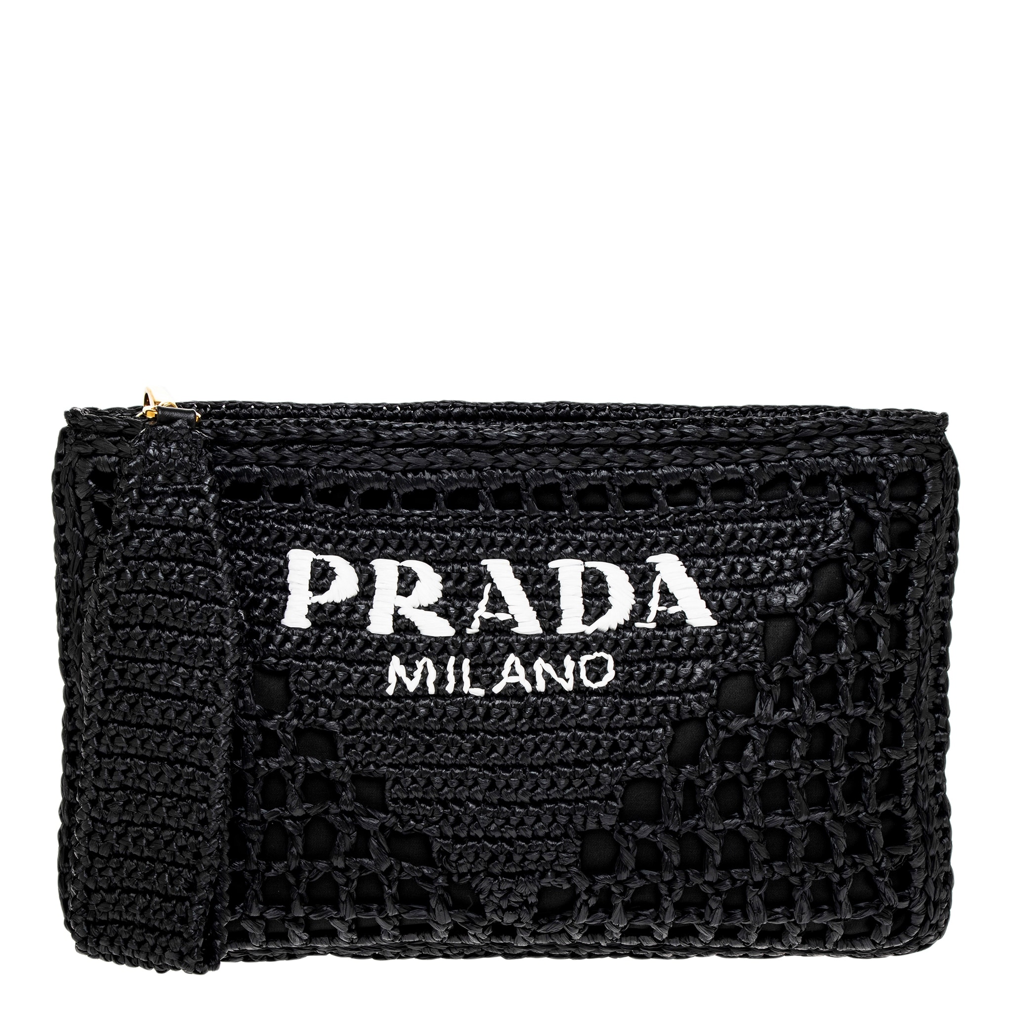 Prada Raffia Logo Envelope Clutch - Black - Overstock - 43005060