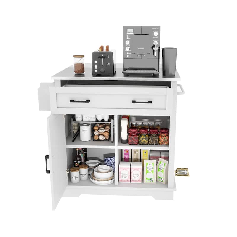 Moasis 42" Kitchen Island on Wheels with Stainless Steel Top & Drop Leaf
