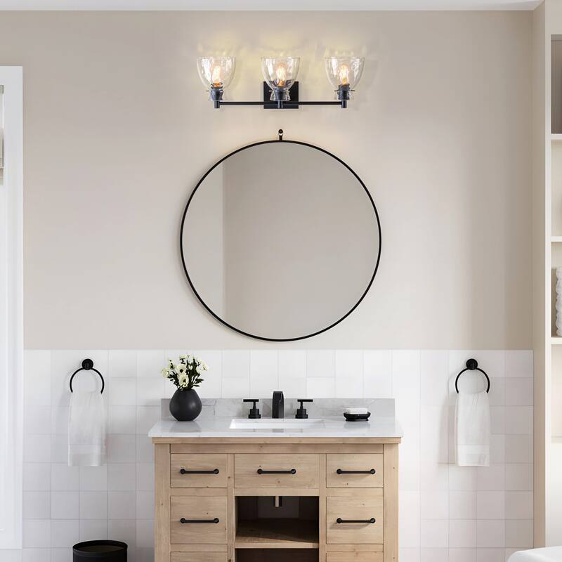 Starsky Mid-Century 3-Light Bathroom Vanity Light with Hammered Glass