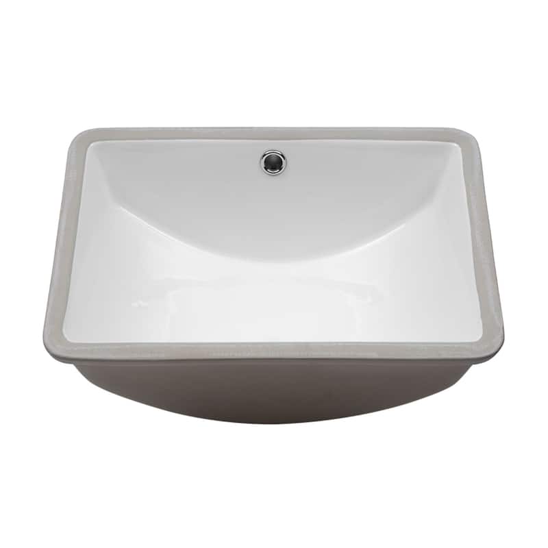 White Rectangular Undermount Bathroom Sink with Overflow