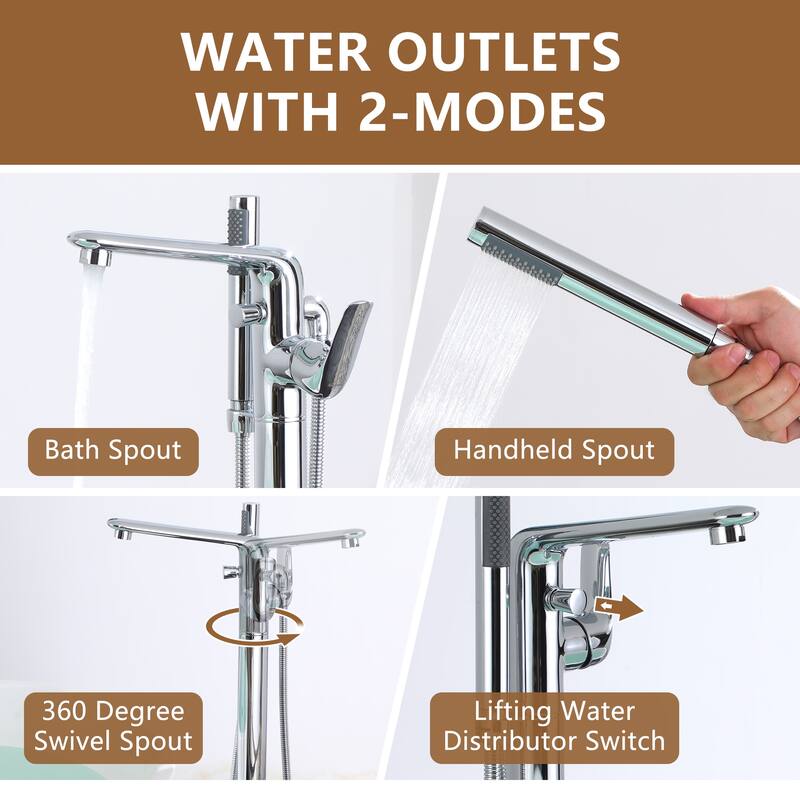 Bathtub Faucet Floor Mounted Free Standing Tub Filler W/Handheld