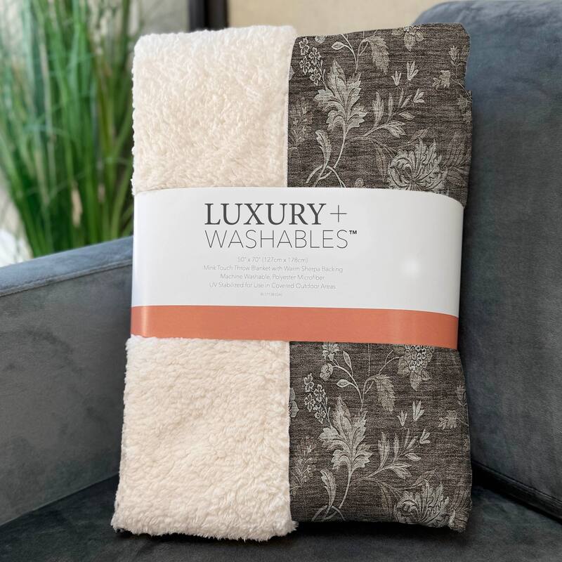 Premium Machine Washable Traditional Floral Sherpa Throw Blanket