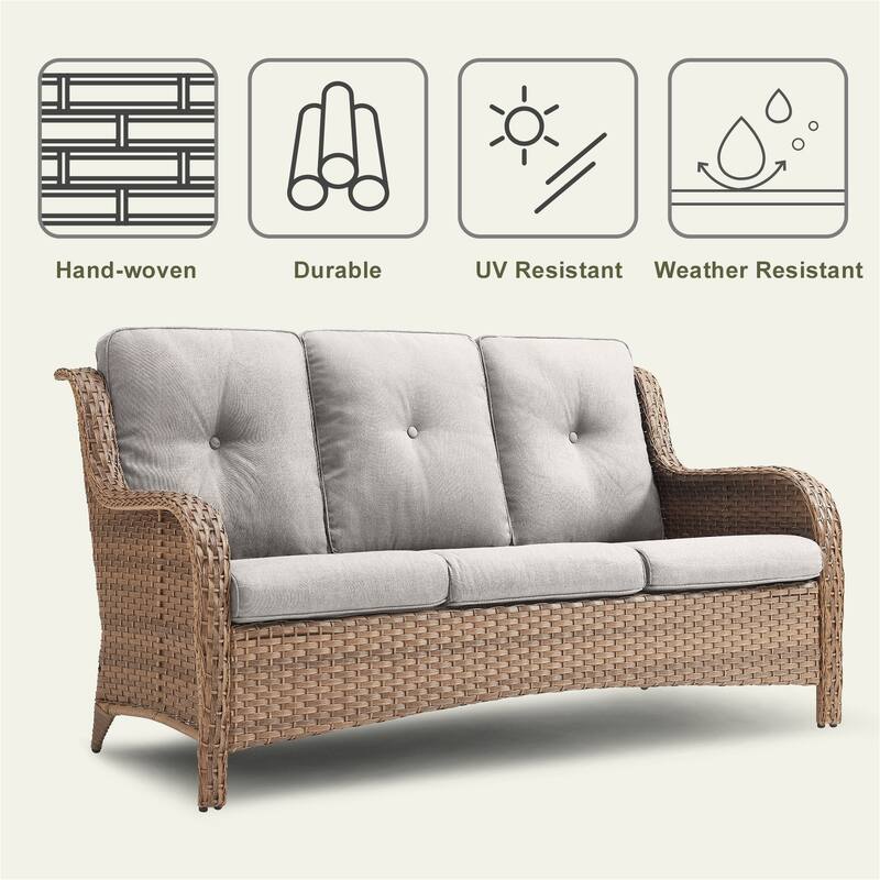 Pocassy 3-Piece Outdoor Wicker Sofa Set with Ottoman