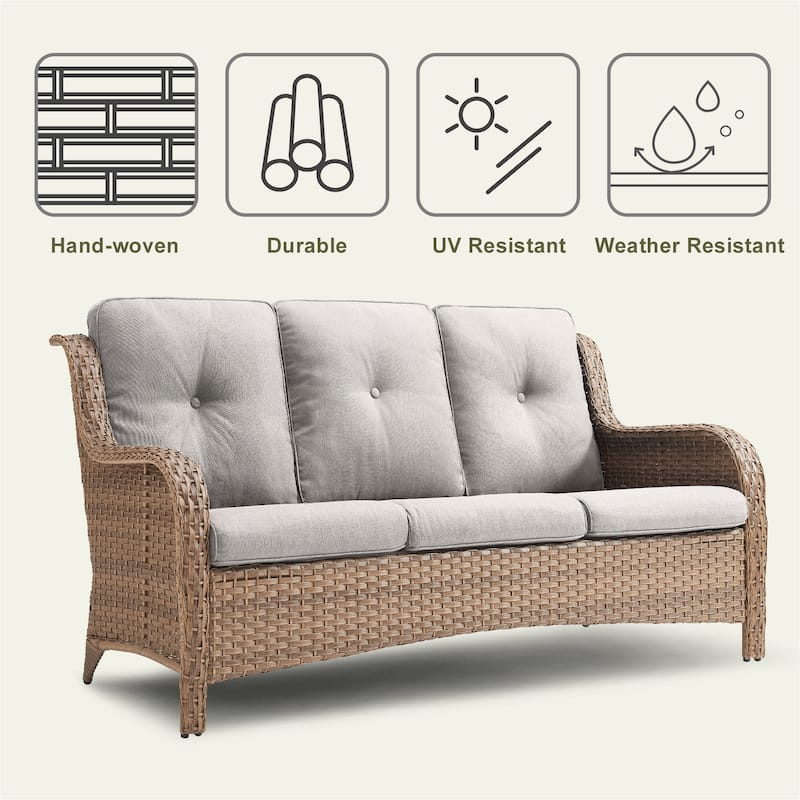 Pocassy 3-Seat Sofa Wicker Sofa PE Rattan