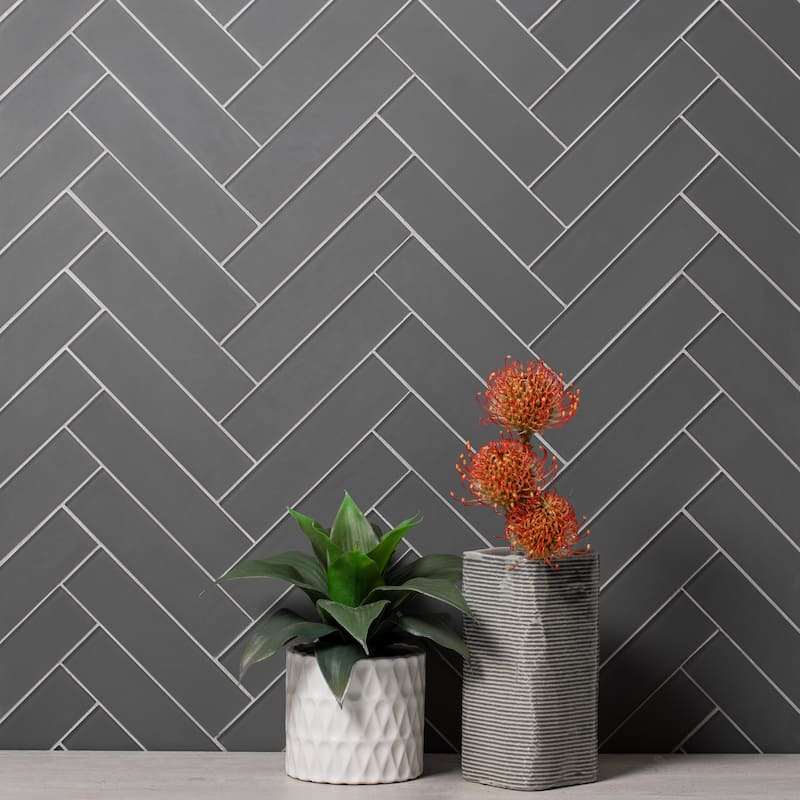 2 in. x 8 in. Glass Subway Wall Tile - Sample swatch - Carbon Matte