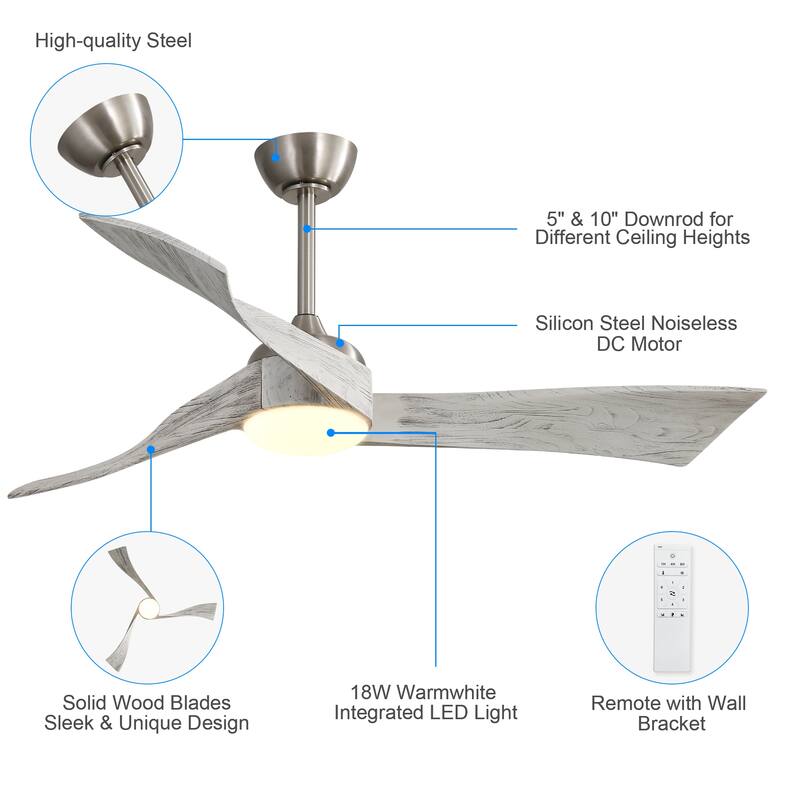 Clihome 52 Inch 6 Speed Remote DC Motor Ceiling Fan Light