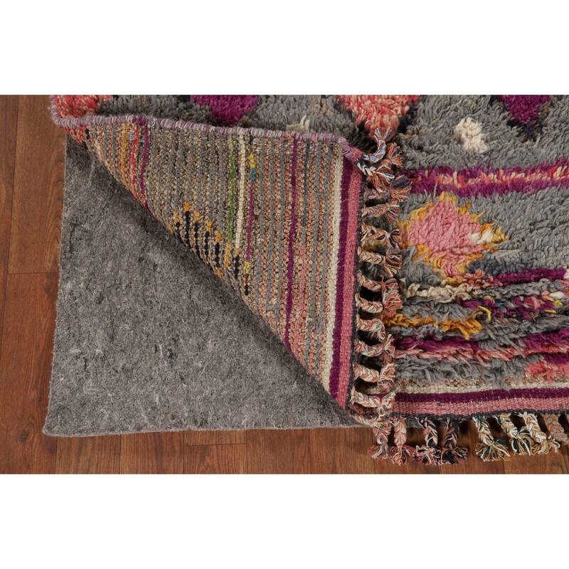 Grey Geometric Plush Moroccan Oriental Rug Hand-Knotted Wool Carpet - 6'1" x 9'5"