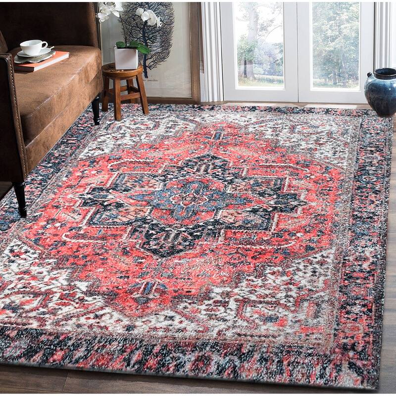 Hand Woven Victoria Micro Printed Polyester Traditional Oriental Area Rug