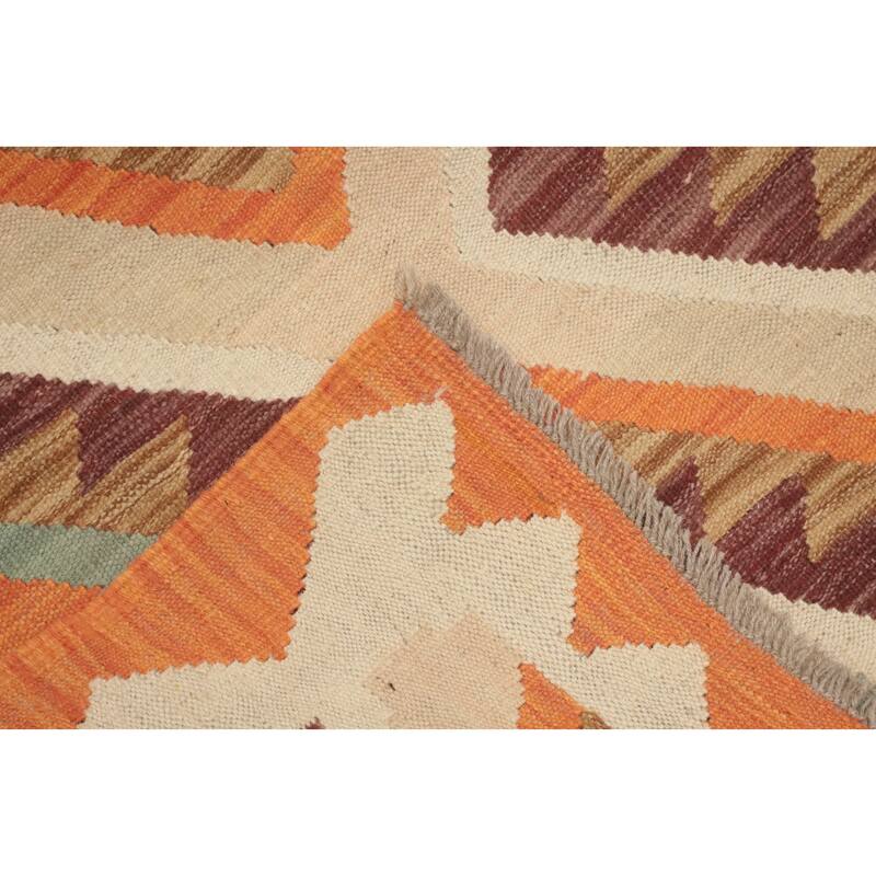 Hand Woven Oriental 100% Wool Carpet Southwestern Geometric Multi-Colored Kilim Area Rug - 8' 2'' X 4' 11''