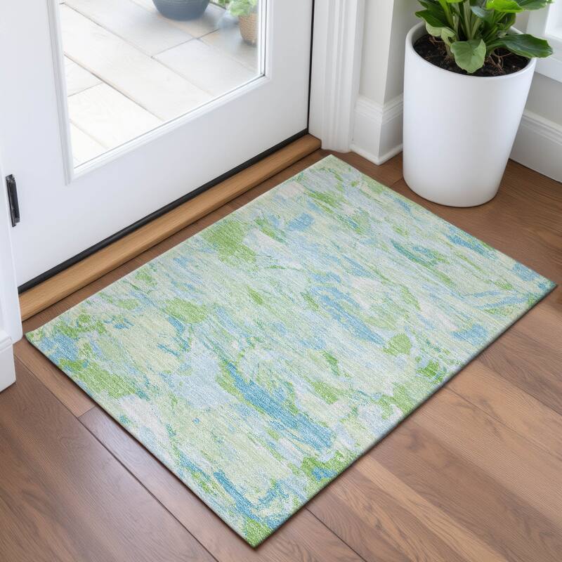 Premium Washable Super Soft Contemporary Brushstrokes Mayfield Rug - Mint - 1'8" x 2'6"