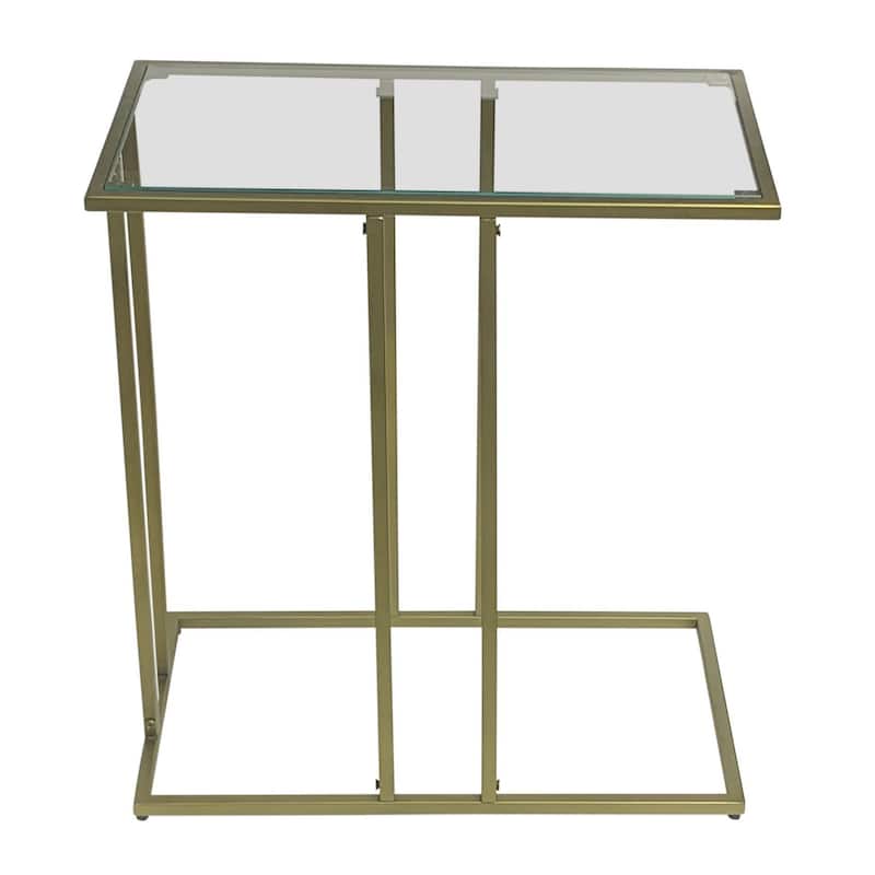 HomeRoots 26" Clear and Antiqued Gold Glass and Iron Frame End Table - 12.75 in. x 26 in. x 23.5 in.
