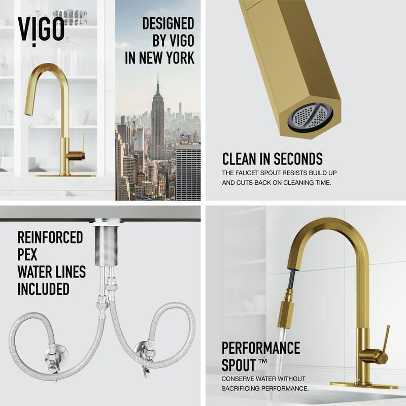 VIGO Hart Hexad 18" H Single Handle Pull-Down Kitchen Faucet