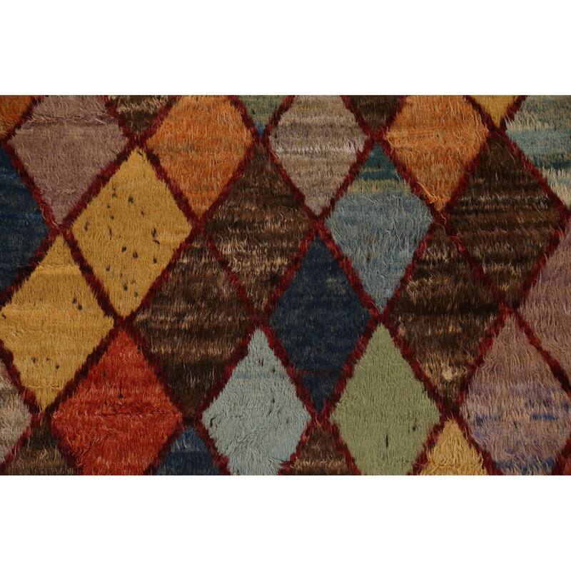Hand Knotted Oriental 100% Wool Carpet Tribal Trellis Brown Moroccan Area Rug - 9' 4'' X 6' 11''