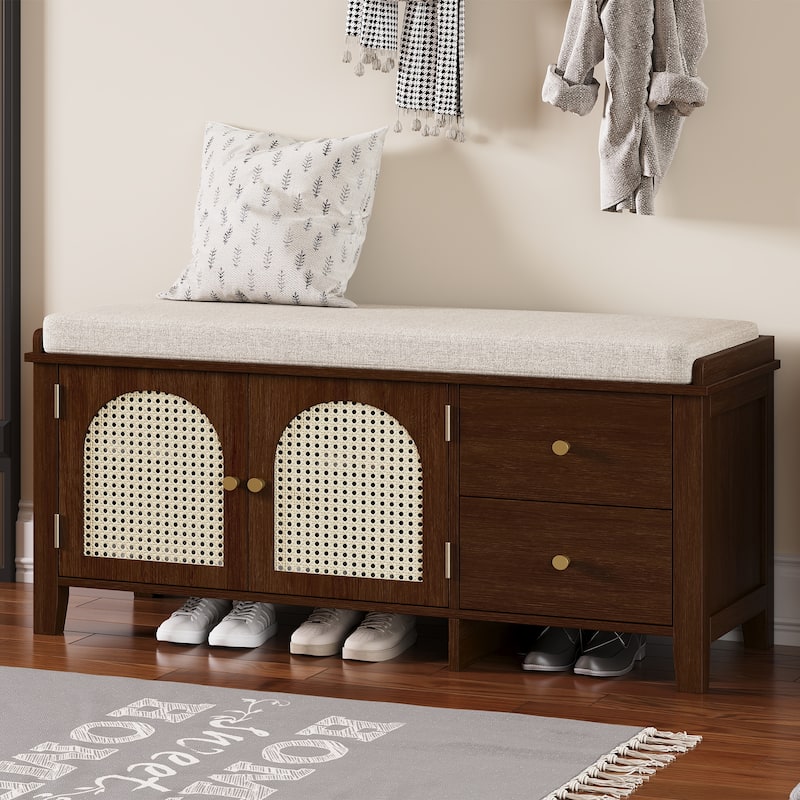 Shoe Storage Bench, Vintage Shoe Bench with Storage and Cushion, Shoe Bench