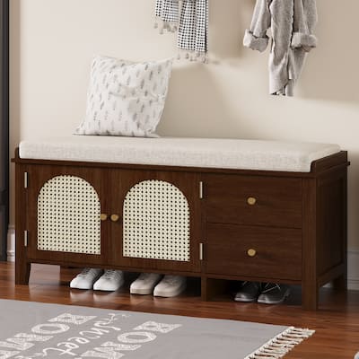 Vintage Shoe Bench with Storage and Cushion