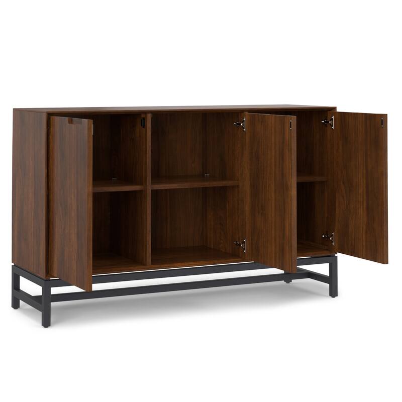 Simpli Home Banting SOLID HARDWOOD & Metal 58x18" Rectangle Modern 3 Door Sideboard Buffet - 18" D x 58" W x 36" H