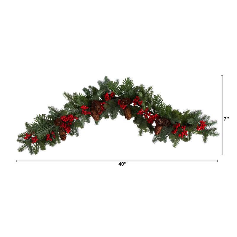 Christmas Garland 40" Holiday Decor - Artificial Pine, Berries, Pinecones for Indoor Use - 40