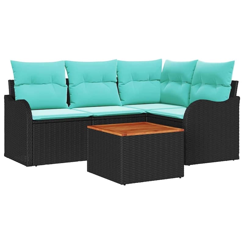 vidaXL 5 Garden Sofa Set with Cushions Black Poly Rattan - 69.9 x 48.2 x 27.2