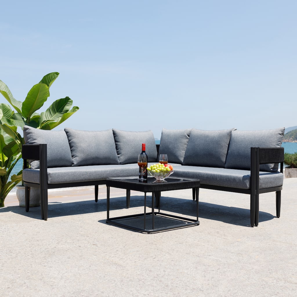 SAFAVIEH Outdoor Living Viola Corner Set. - 78"W x 28"D x 26"H