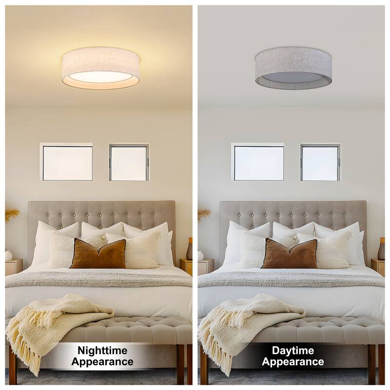 Starsky Modern Linen Drum Flush Mount Ceiling Light with 5-CCT Selectable LED (3000-6000K)
